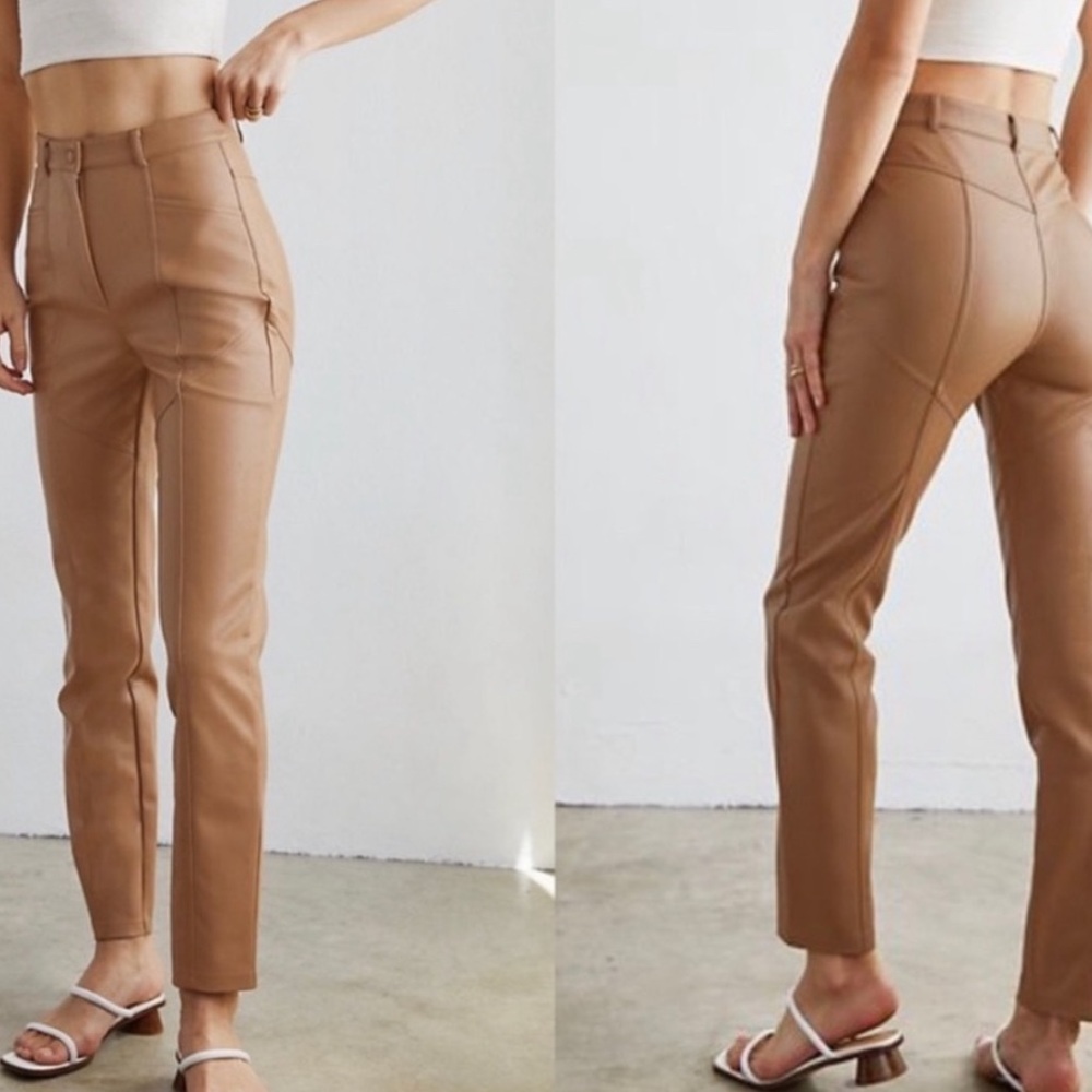 Aritzia Wilfred Rebel High Waisted Vegan Leather Pants Camel - Picture 2 of 6